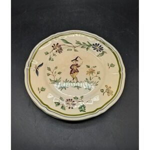 Set/2 Vintage Longchamp Moustiers  French Faience Breton Man Lute Plate 6.25"